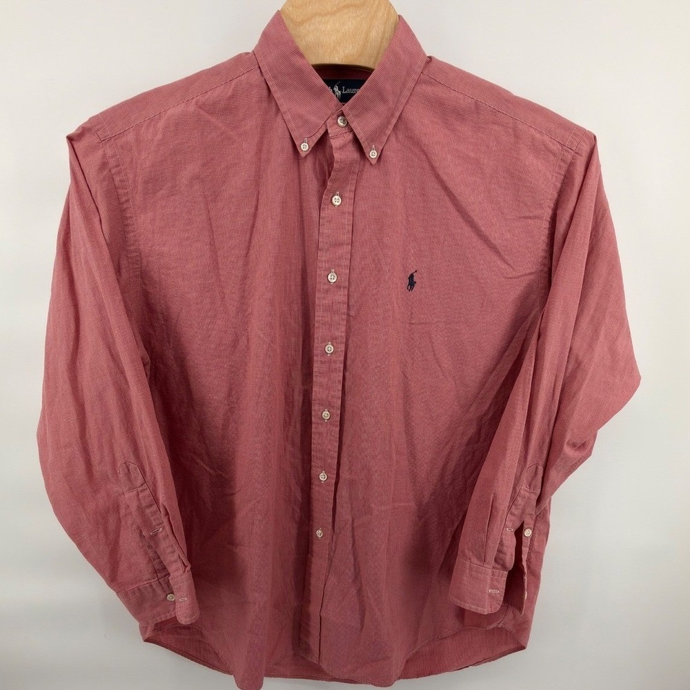 Ralph Lauren Red Microcheck Button Down Shirt Long Sleeve Men's Classic Fit XL‎